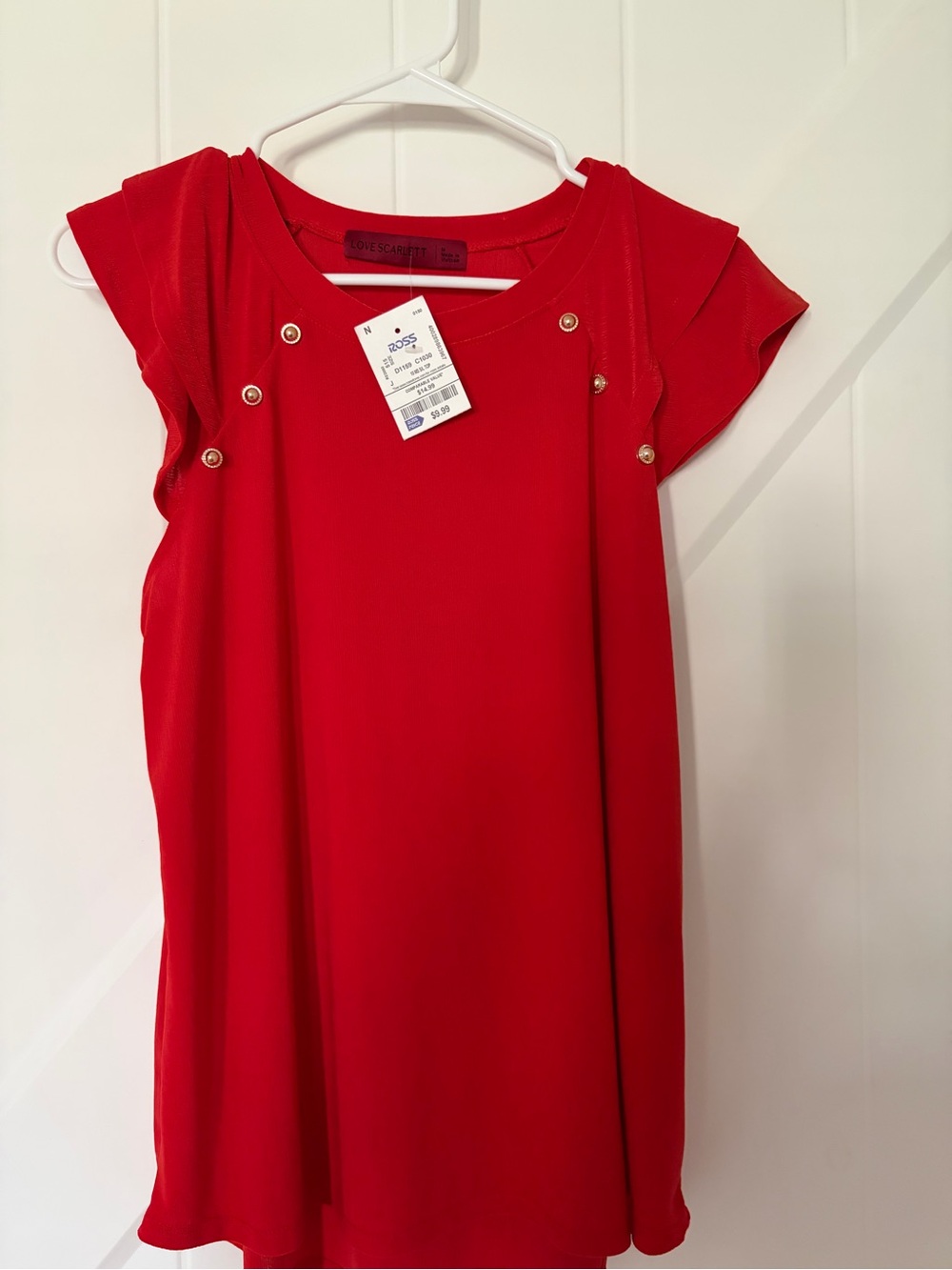 Scarlett Red Flutter Sleeve Blouse with Gold-Tone Buttons